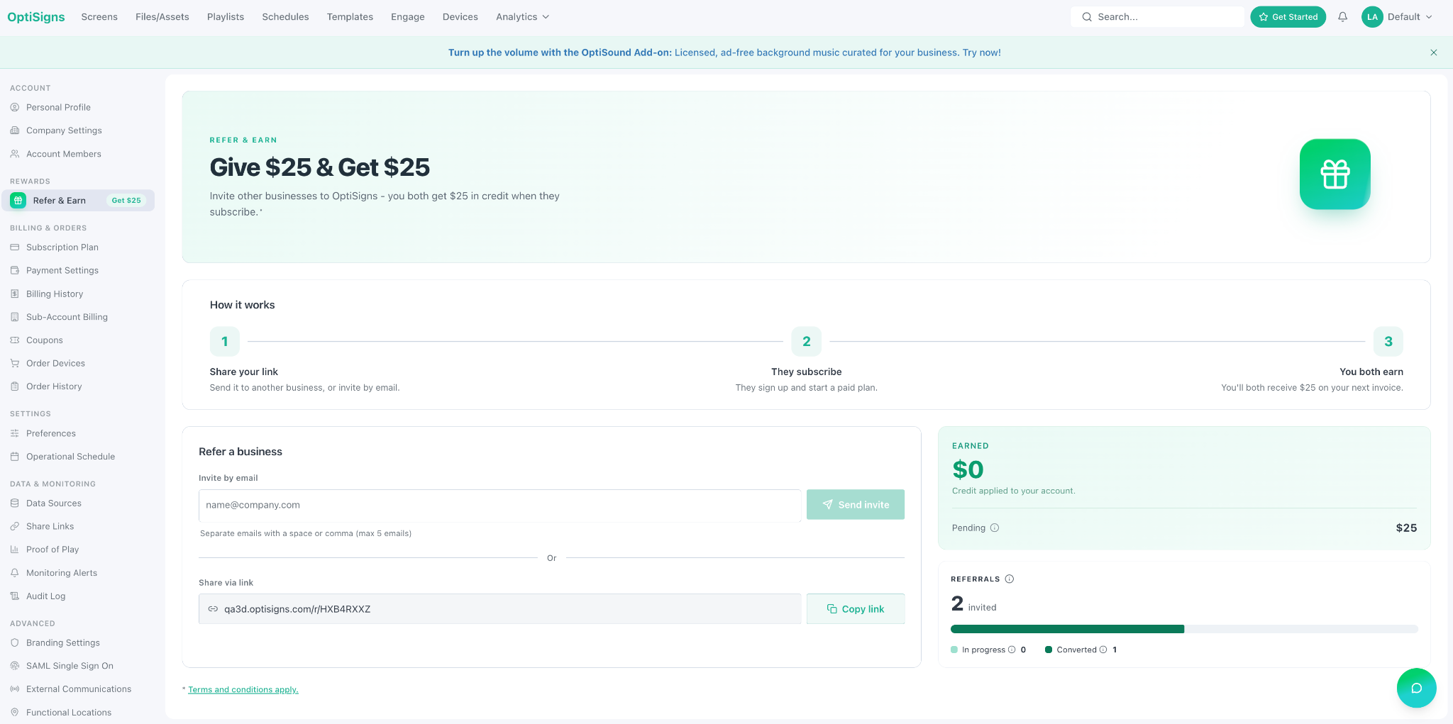 refer & earn page
