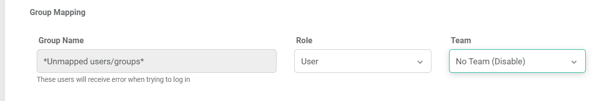 unmapped users/groups with no team selected
