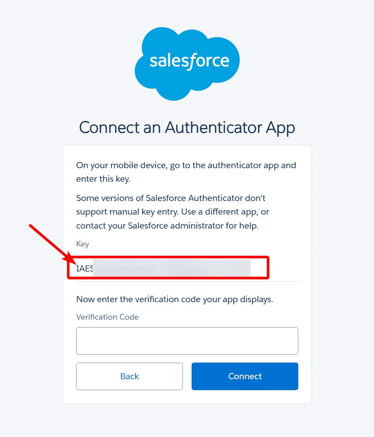 Speichern Sie den Einrichtungsschlüssel, den Salesforce Ihnen zur Verfügung stellt.