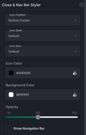 close & nav bar styler options