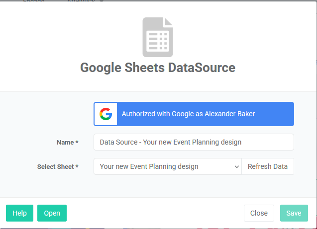 authorized google sheets datasource example