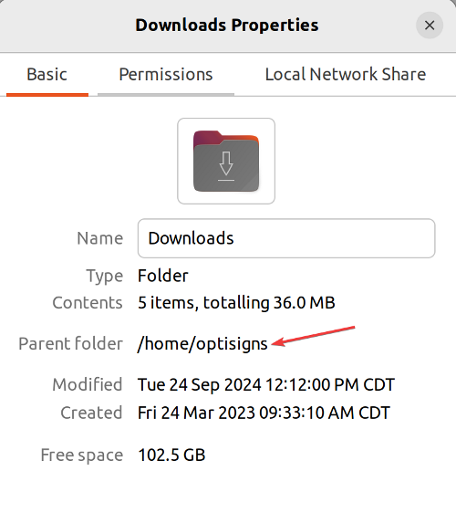 dossier ubuntu mettant en évidence le chemin du dossier