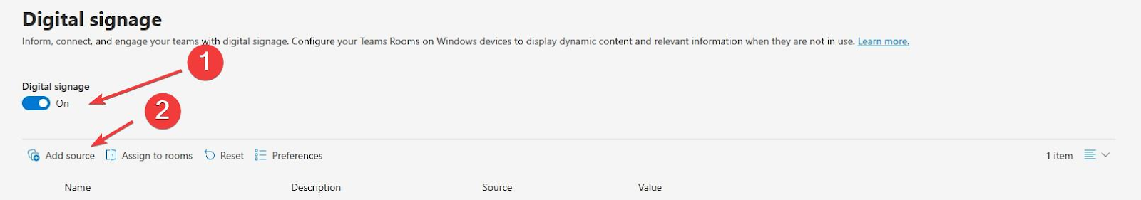 teams rooms digital signage screen steps