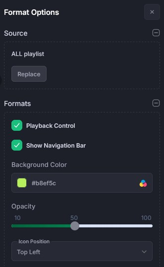 formatalternativ för widget för spellista