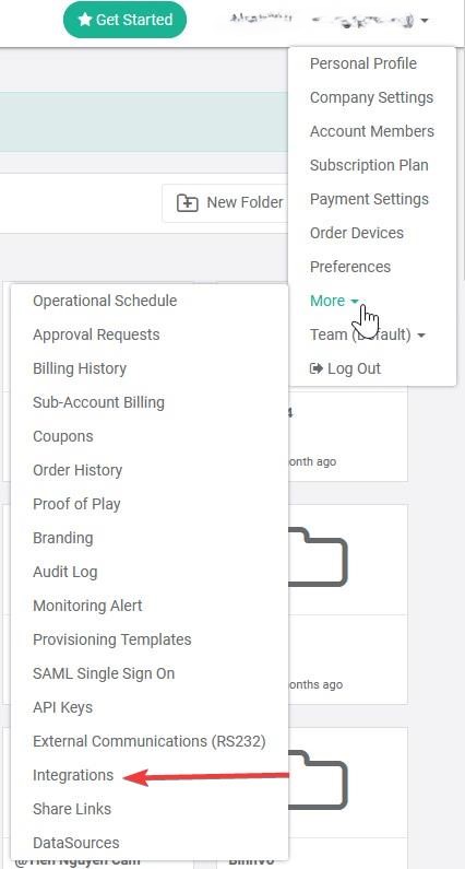 where to find integrations tab in optisigns