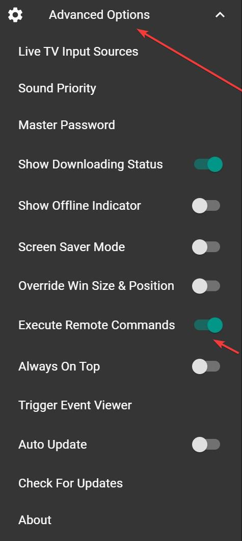 device enable remote commands toggle