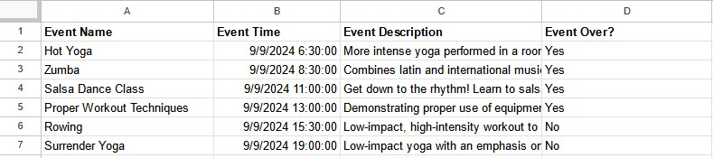 google sheets con una colonna event over? aggiuntiva