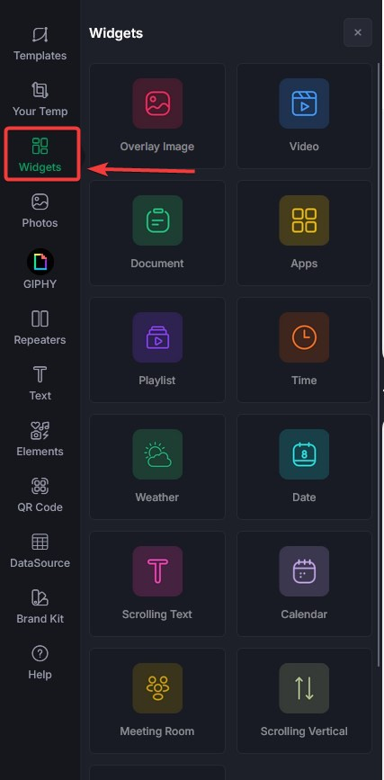 scheda widget menu laterale optisigns designer