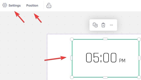 opções de configurações e posição para widget