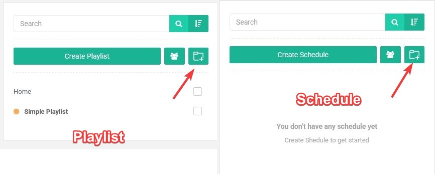 add folders in playlist and schedule area