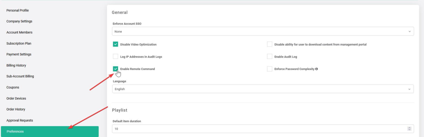 enabling remote commands on account