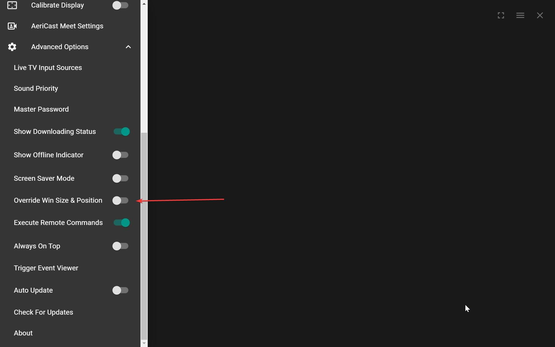 override win size and position option