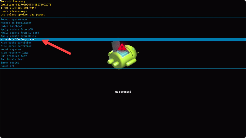 boot mode wipe data option