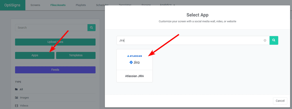 App Jira all'interno di OptiSigns