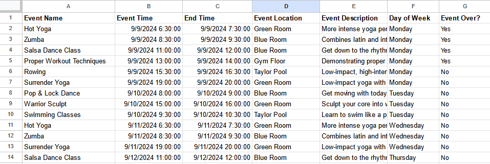 google sheets exempel på månatligt evenemangschema
