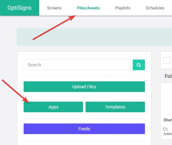 optisigns files assets apps