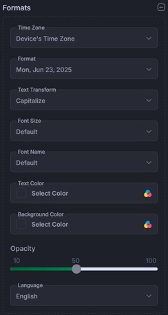 opzioni formato widget data