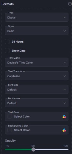 impostazioni formato widget ora