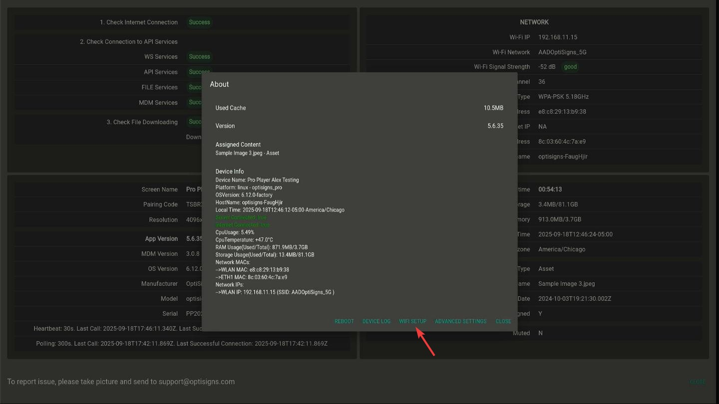 about menu wifi settings option