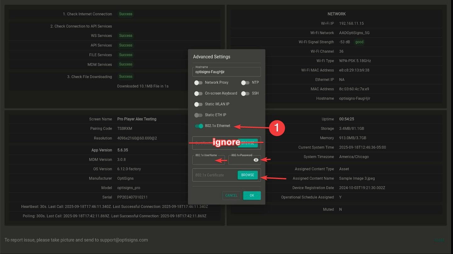 802.1x ethernet login options