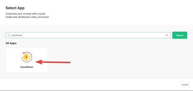 Countdown app location in optisigns