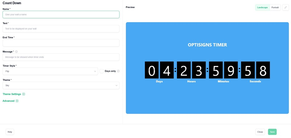 countdown app appearance in optisigns