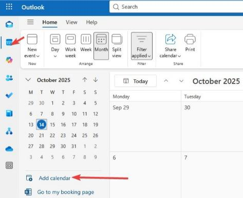 microsoft outlook add calendar