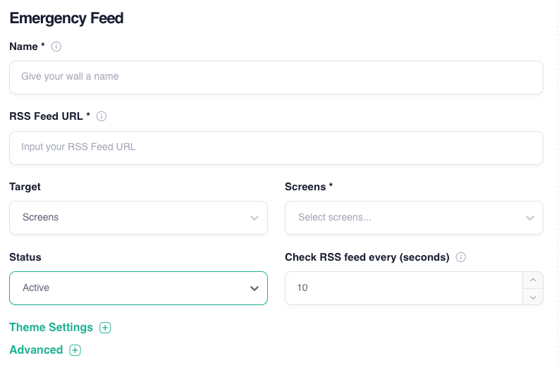 emergency feed app base options