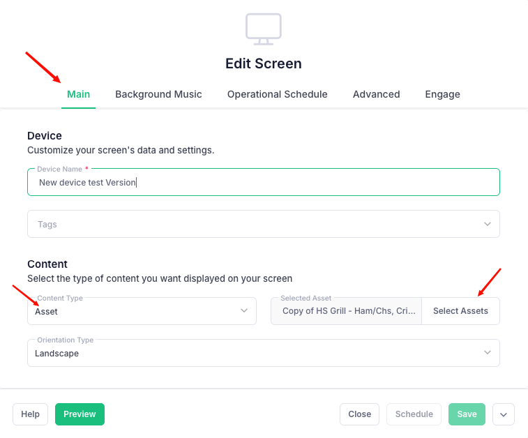 optisigns edit screen