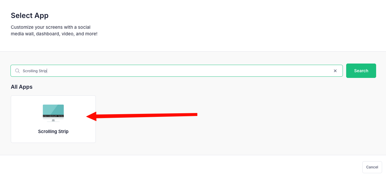 select scrolling strip app optisigns