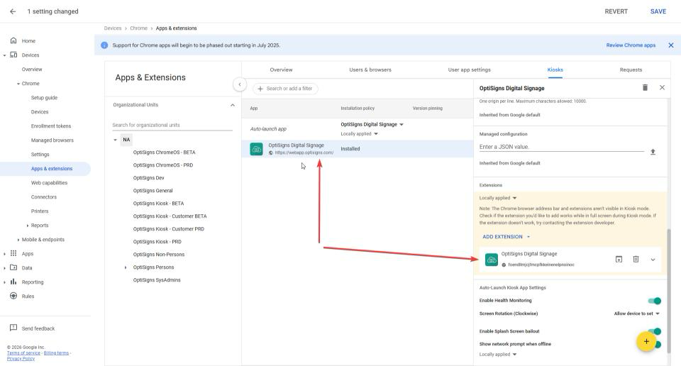 optisigns as chromeos extension