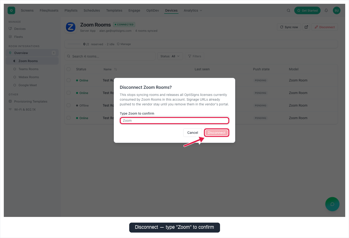 Disconnect Zoom confirmation dialog