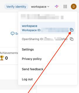 Databricks workspace menu showing the Workspace ID with its copy button