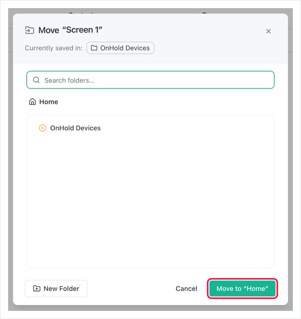 Move dialog with the Move to Home button highlighted