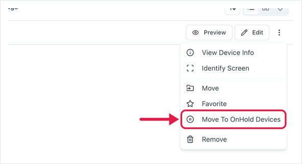 Screen row menu with Move To OnHold Devices highlighted