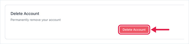 Delete Account section at the bottom of Company Settings, with the Delete Account button highlighted