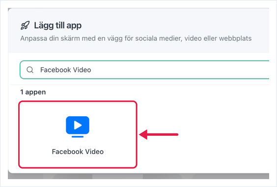 Dialogrutan Lägg till app med appen Facebook Video markerad