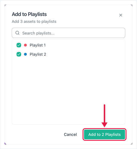 Caixa de diálogo Adicionar a Playlists com duas playlists selecionadas