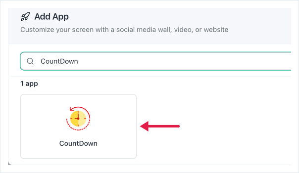 検索ボックスにCountDownと入力され、CountDownアプリが強調表示されたアプリの追加ダイアログ
