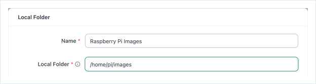 Caixa Local Folder com Name definido como Raspberry Pi Images e o caminho /home/pi/images