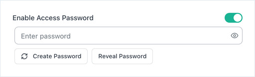 Enable Access Password switched on, showing the password field with Create Password and Reveal Password.